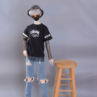 taobao agent BJD baby clothes top punk wild T -shirt casual short sleeve loose long -sleeved T -shirt uncle Pu Shu uncle three points