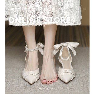 Обувь на высоком каблуке, белые летние сандалии, подходит с юбкой, французский стиль, для подружки невесты