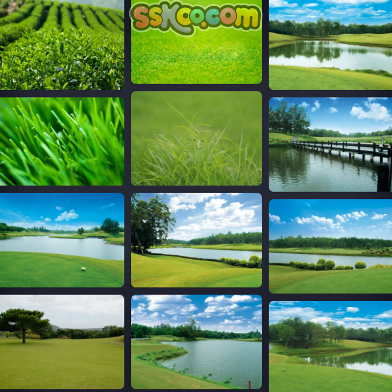 绿色草地蓝天白云插图照片电脑风景壁纸高清4K摄影图片背景素材