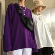 Áo len mới 2018 nữ dài tay phiên bản Hàn Quốc của Harajuku bf gió buông thả hoang dã thuần khiết màu nam và áo sơ mi nữ áo thun thủy triều