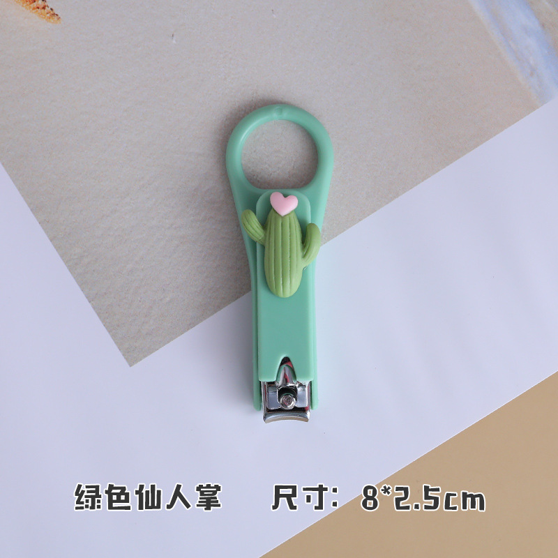 Green CactusCartoon Nail clippers girl student lovely originality baby baby girl Single pack children trumpet Portable nail cutters