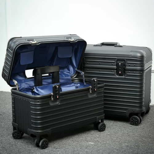 Металлический чемодан подходит для мужчин и женщин, универсальное оборудование, алюминиево-магниевый сплав, 18 дюймов, поворотные колеса