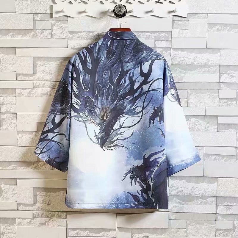 Horned Dinosaursummer Hanfu male three quarter sleeve Cape kimono Ancient style Thin loose coat man Sunscreen Xianqi Ukiyo Taoist Robe