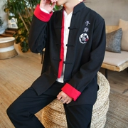 Quần áo Zen nam phong cách Trung Quốc cotton và vải lanh màu đen bọ cạp Tang phù hợp với bộ cổ điển thời trang retro bộ quần áo Zen giáo phái Đạo giáo bộ đồ Tang - Trang phục dân tộc