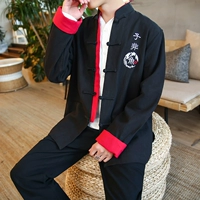 Quần áo Zen nam phong cách Trung Quốc cotton và vải lanh màu đen bọ cạp Tang phù hợp với bộ cổ điển thời trang retro bộ quần áo Zen giáo phái Đạo giáo bộ đồ Tang - Trang phục dân tộc áo dân tộc