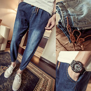 Chín điểm jeans nam mỏng chân quần mùa xuân và mùa hè Hàn Quốc phiên bản của xu hướng của sinh viên retro đàn hồi chùm feet quần