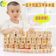 Hình dạng động vật bằng gỗ nhận thức hai mặt nhân vật Trung Quốc Domino 100 viên domino giáo dục mầm non khối xây dựng đồ chơi giáo dục