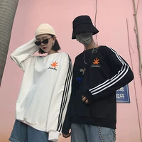 Mẹ và một con gà 18 áo len thêu hoa văn sọc lá Hàn Quốc áo khoác nam hoodie