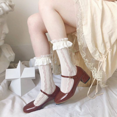 taobao agent White lace thin socks, Lolita style