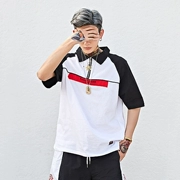 Phiên bản Hàn Quốc sang trọng raglan tay áo ngắn POLO áo thun nam đường phố quốc gia in hip hop lỏng nửa áo thun