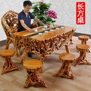 Rễ rễ bàn trà bàn ghế kết hợp bàn trà nhỏ nhà kung fu bàn trà ban công gỗ rắn chạm bàn cà phê - Các món ăn khao khát gốc