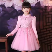 Trẻ em mùa thu và mùa đông cộng với váy nhung váy dài tay 3-15 tuổi nữ lớn trẻ em quốc gia trình diễn trang phục cô gái váy công chúa