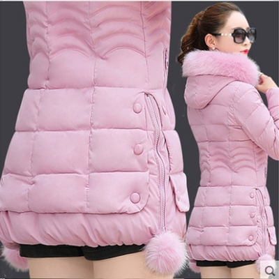 Pink Hairballnew pattern Cotton female Medium and long term Korean version Self cultivation Show thin cotton-padded jacket loose coat Women's wear Out of season Special clearance price down cotton-padded clothes