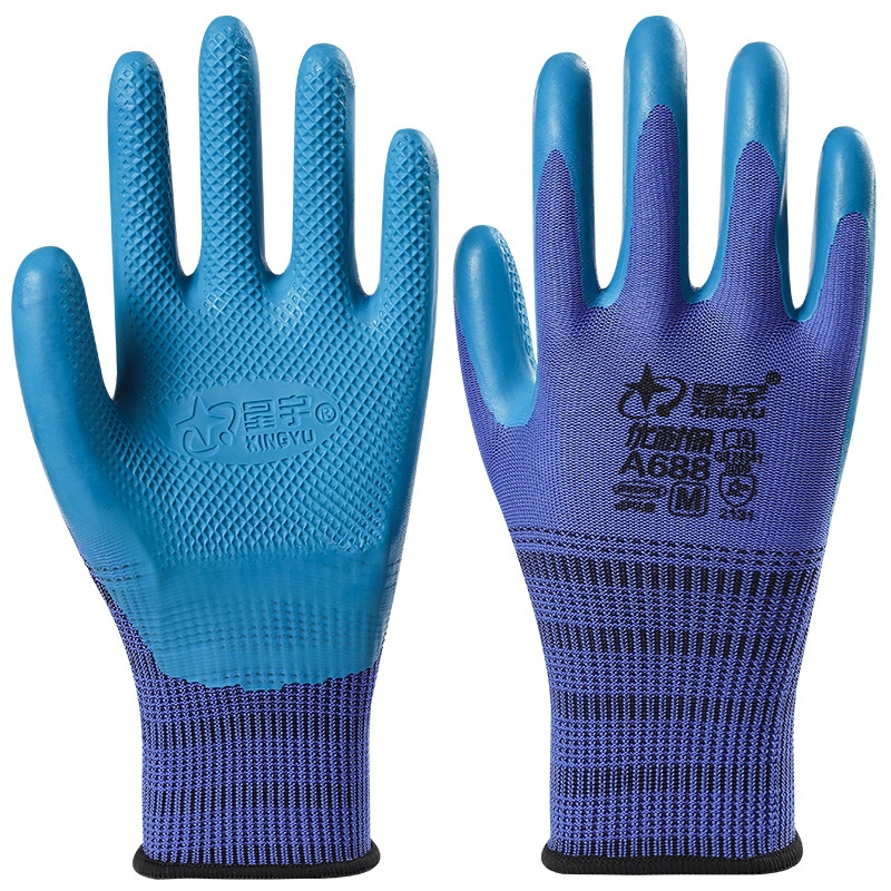 Xingyu L508 Găng tay bảo hiểm lao động nếp nhăn nhựa, chống lại công việc chống động găng tay lao động găng tay sợi trắng 