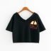 Mùa hè Hàn Quốc In Chuối Túi Fake Rộng V-Cổ Loose Cao Eo Ngắn của Phụ Nữ Cotton Nửa Tay Áo T-Shirt của Phụ Nữ Triều Top áo phông dài tay Áo phông