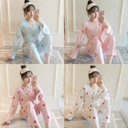 Mùa xuân và mùa thu Đồ ngủ Nhật Bản của phụ nữ kích thước lớn mặc giản dị Dịch vụ tại nhà Nhật Bản phù hợp với quần dài tay hai mảnh