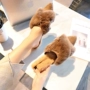 Thu đông 2018 mới lông thỏ nhọn bằng phẳng chống trượt lười nửa dép nữ thời trang hoang dã mang dép lông bán giày dép nữ online