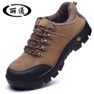Mùa xuân và mùa thu thợ hàn điện bảo hiểm lao động giày nam mũi thép mũi da thật thoáng khí chống va đập chống đâm thủng giày bảo hộ lao động đế PU giày bảo hộ lao động nam mua ủng bảo hộ