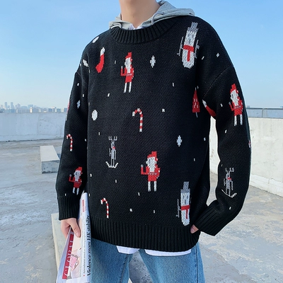 Phiên bản Hàn Quốc của xu hướng lỏng lẻo Giáng sinh áo len thêu áo khoác nam mùa thu đông cho học sinh áo len hoang dã - Cardigan