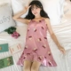 Bộ đồ ngủ mỏng dành cho nữ mùa hè băng lụa Hàn Quốc dây đeo gợi cảm váy ngủ mùa hè đúng ruy băng ngực pad cô gái dịch vụ nhà - Đêm đầm