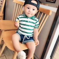 蓓莱 乐 2018 new boy áo sơ mi mùa hè bé 3 ngắn tay áo polo shirt 4 nam bé bông sọc mùa hè ăn mặc thời trang cho bé