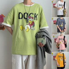 夏季卡通印花短袖t恤男韓版潮流寬鬆五分袖港風學生百搭體恤衣服