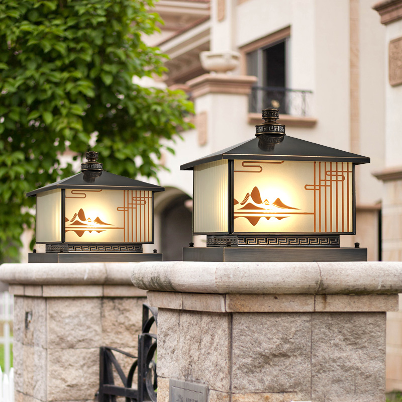 đèn gắn trụ cổng năng lượng mặt trời Đèn trụ cột năng lượng mặt trời hoàn toàn bằng đồng kiểu mới biệt thự kiểu Trung Quốc tường cột cổng ngoài trời kết nối với điện đèn sân vườn cột chống nước đèn led trụ cổng năng lượng mặt trời đèn năng lượng mặt trời trụ cổng