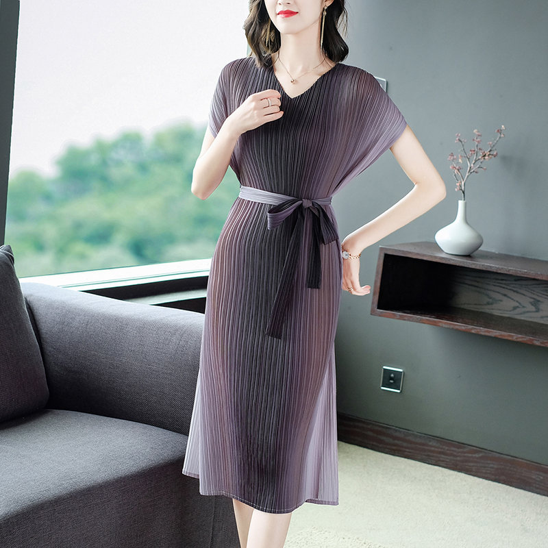 BlackSanzhai fold Gradients French Dress female 2021 summer new pattern easy Fat mm Show thin temperament Big size longuette