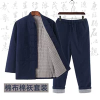 Quần áo mùa đông vải thô cotton nguyên chất Tang phù hợp với áo khoác đệm bông áo khoác quần đệm bông phù hợp với nam cha dày Hanfu Quần áo cotton kiểu Trung Quốc trang phục dân tộc