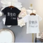 2018 mùa hè mới Hàn Quốc phiên bản của chàng trai và cô gái vui văn bản in ngắn tay T-Shirt trẻ em thời trang áo sơ mi giản dị ao thun dai tay be gai