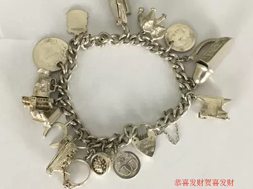 Антикварный серебряный браслет, подвеска, 1964 года, серебро 925 пробы