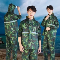 Áo mưa nam Bộ quần mưa không thấm nước Người lớn đi bộ đường dài Rainproof Split Army Green Ngụy trang Áo mưa áo mưa bộ gọn nhẹ