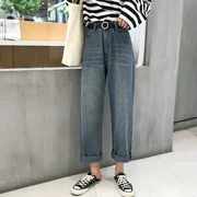 Xuân 2019 mới cạp cao uốn cong quần jeans ống rộng cạp cao quần ống rộng chín điểm quần nữ triều - Quần jean