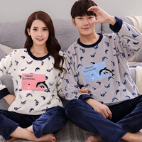 Демисезонная фланелевая пижама для влюбленных, утепленный коралловый бархатный комплект, длинный рукав, большой размер, в корейском стиле