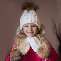 Зимняя шапка, детский шарф, удерживающий тепло шерстяной комплект для девочек, из натуральной кожи, увеличенная толщина
