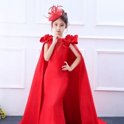 Mùa đông trẻ em ăn mặc nữ công chúa màu đỏ mô hình trình diễn catwalk trình diễn trang phục thời trang cô gái ăn mặc buổi tối phong cách mới