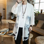 Quần áo đường nam retro Zen kiểu áo choàng nam cải tiến Tang phù hợp với mùa hè mỏng phần quần áo Zen áo sơ mi nam dài. - Trang phục dân tộc