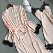 2018 Hàn Quốc phiên bản của đồ ngủ nữ băng lụa sexy hai mảnh phù hợp với ngực pad dây đeo nightdress áo choàng dịch vụ nhà mùa hè