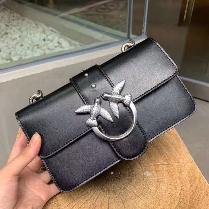 21 Small Black And Silver2021 new pattern quality goods Purchasing agent PINKO Swallow bag Pingao Dionysus Female bag One shoulder Messenger Chain package Official website