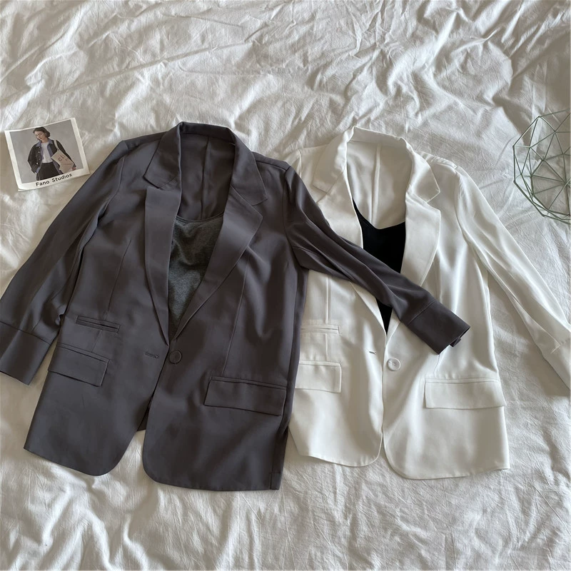 Xu hướng mùa xuân 2020 mới dành cho nữ phiên bản Hàn Quốc lỏng lẻo mỏng một nút dài tay áo blazer màu rắn rủ - Business Suit
