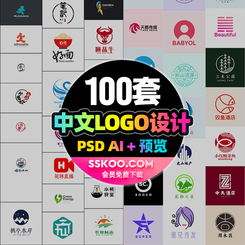 中文LOGO标志图标企业VI系统AI矢量PSD平面设计面试作品素材模板