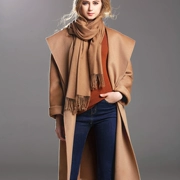 FI mùa thu và mùa đông dày hai mặt len ​​len lông cừu len len trùm đầu Hàn Quốc kích thước lớn áo khoác nữ - Áo Hàn Quốc