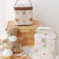 Брендовый детский термос для матери и ребенка, детская портативная барсетка, сумка для пикника, сумка для ланча, с вышивкой, с медвежатами, сумка для еды