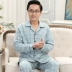 2021 phong cách mới pijama nam dài tay cotton mùa xuân và mùa thu người trung niên và người cao tuổi dịch vụ tại nhà quần vải nam Bộ đồ