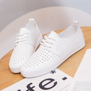 18DDOO sản phẩm mới đáy phẳng mềm da hoang dã thời trang nhỏ màu trắng giày nữ giày thường rỗng giày thoáng khí giày vải
