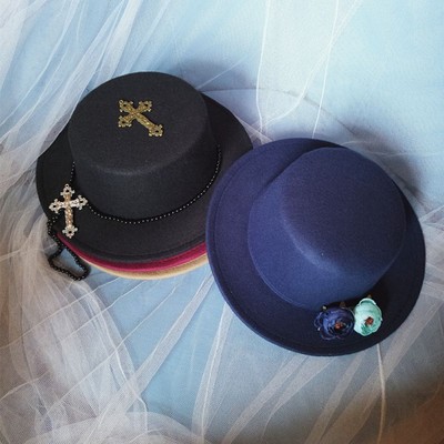 taobao agent Lolita hand -made DIY adult British jazz, fashion hat, embryoed hat, flat -top wool