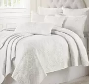 Phong cách châu Âu và Mỹ ** Caroline Phong cách mục vụ của Mỹ trang trí giường thêu màu trắng - Trải giường