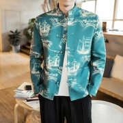 Trung Quốc Tang phù hợp với Hanfu Quần áo nam phong cách Trung Quốc đặt retro set cổ áo nút áo quốc phục thanh niên dài tay - Trang phục dân tộc