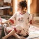 2020 quần short nữ tay ngắn kích thước lớn phù hợp với đồ ngủ phụ nữ cotton mùa hè lỏng lẻo phần dịch vụ nhà mùa xuân và mùa thu - Bộ Pajama