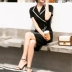 Luxi Minority Design Sense Váy chính thức Nữ Tính mùa hè Chiều dài trung bình Đi lại Màu đen Bộ đồ cạp cao Váy ngắn - Váy eo cao Váy eo cao